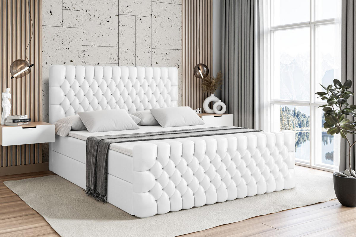 BOXBETT SERENE-Z - 180 x 200 - H3 - Weiß Hochglanz - Weiß Hochglanz, Holzwerkstoff (180/200cm) - ALTDECOR