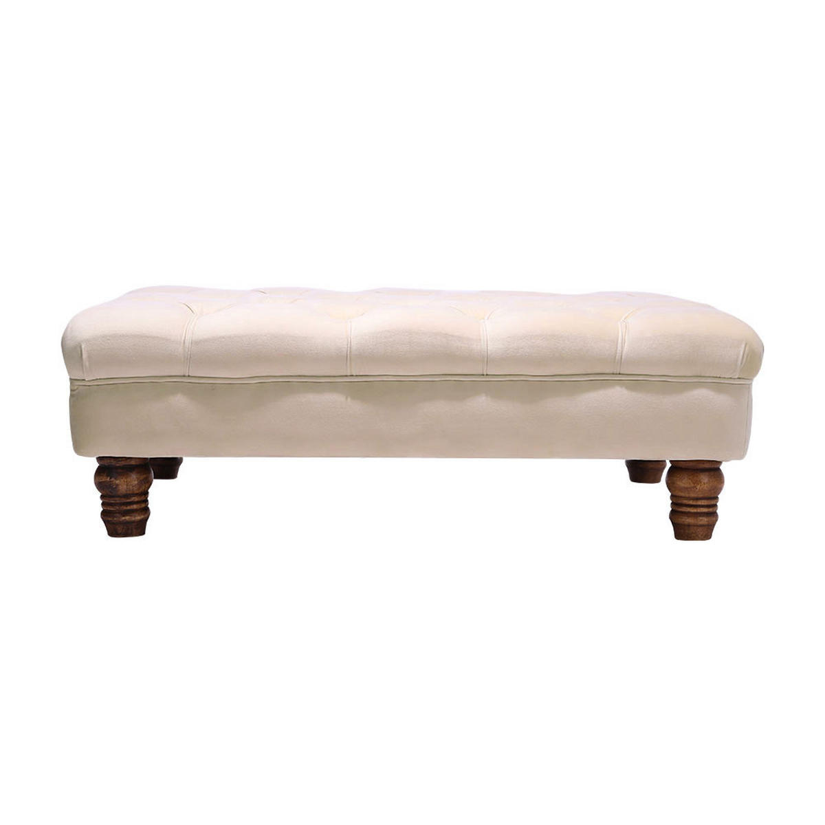 POLSTERHOCKER 90/60/30 cm Knopfheftung Holzbeine Flanell Beige - Beige/Walnussfarben, Holz/Textil (90/30/60cm) - Livingandhome