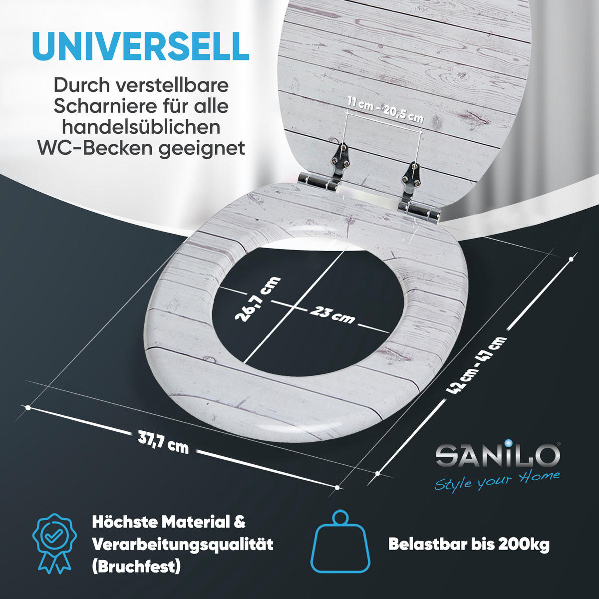 WC-SITZ mit Absenkautomatik Timber - Grau, Holzwerkstoff (38/6/47cm) - Sanilo