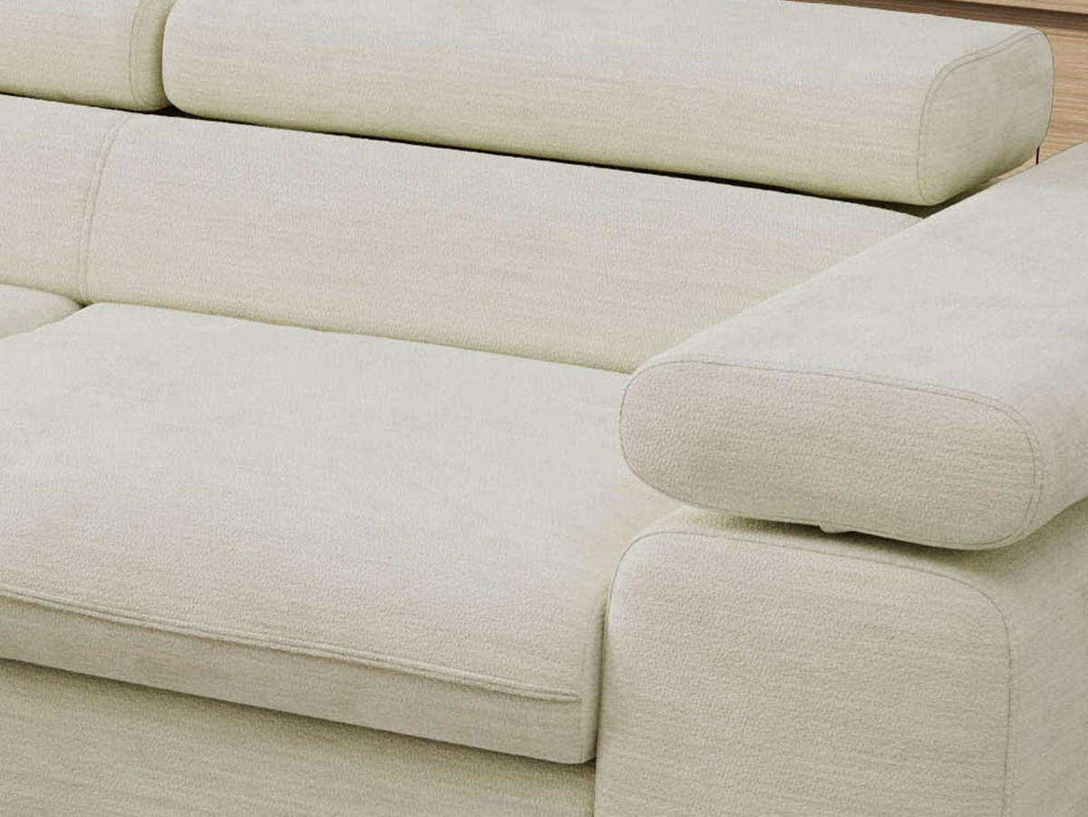 ECKSOFA PABLO L Creme Schenille glatt - Links Seite mit Visco Topper - Creme/Schwarz, Textil/Metall (208/273cm) - MKS