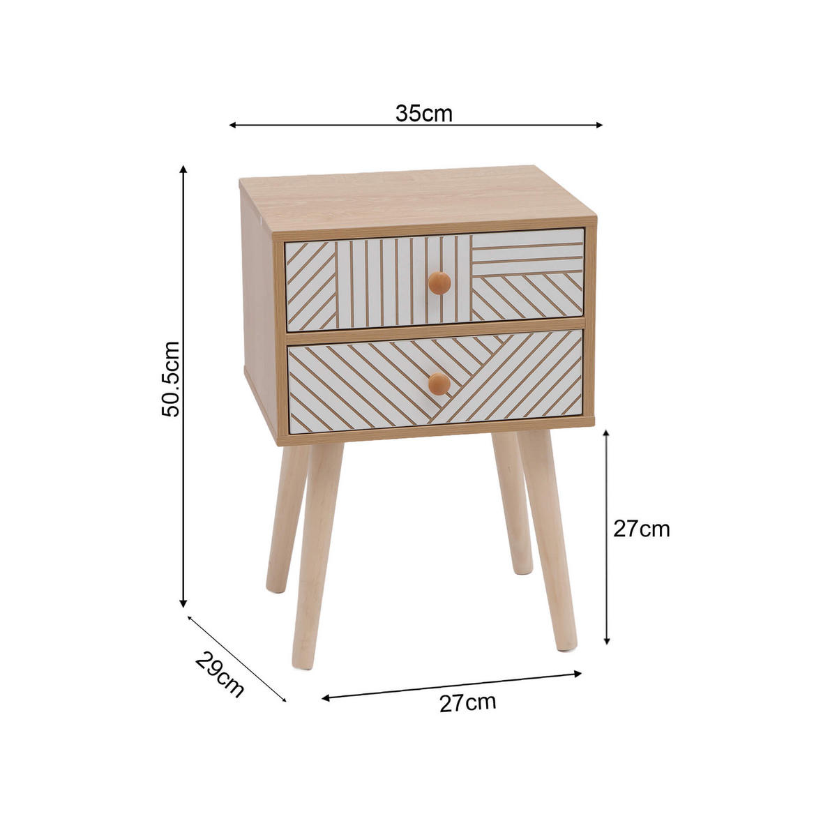 NACHTTISCH 2 Schubladen Braun Weiß 35/29/50,5 - Braun, Holz (35/51/29cm) - Mobili Rebecca