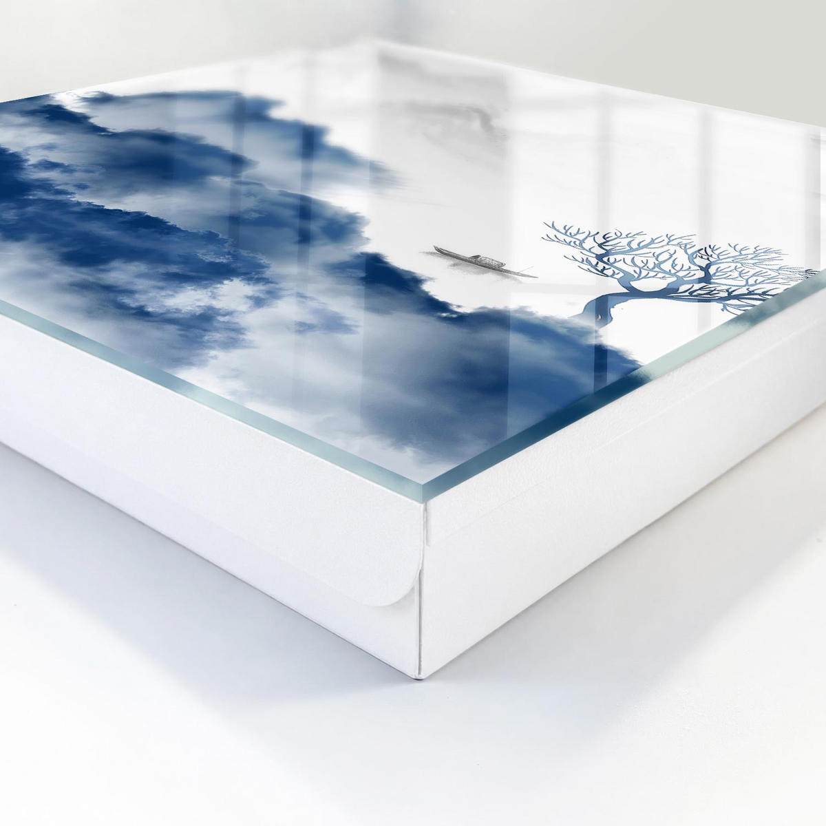 SCHLÜSSELBOX Weiß 30x30 cm – Türöffnung nach rechts - Geheimnisvolle Berge - Blau, Metall (30/30/5cm) - TULUP