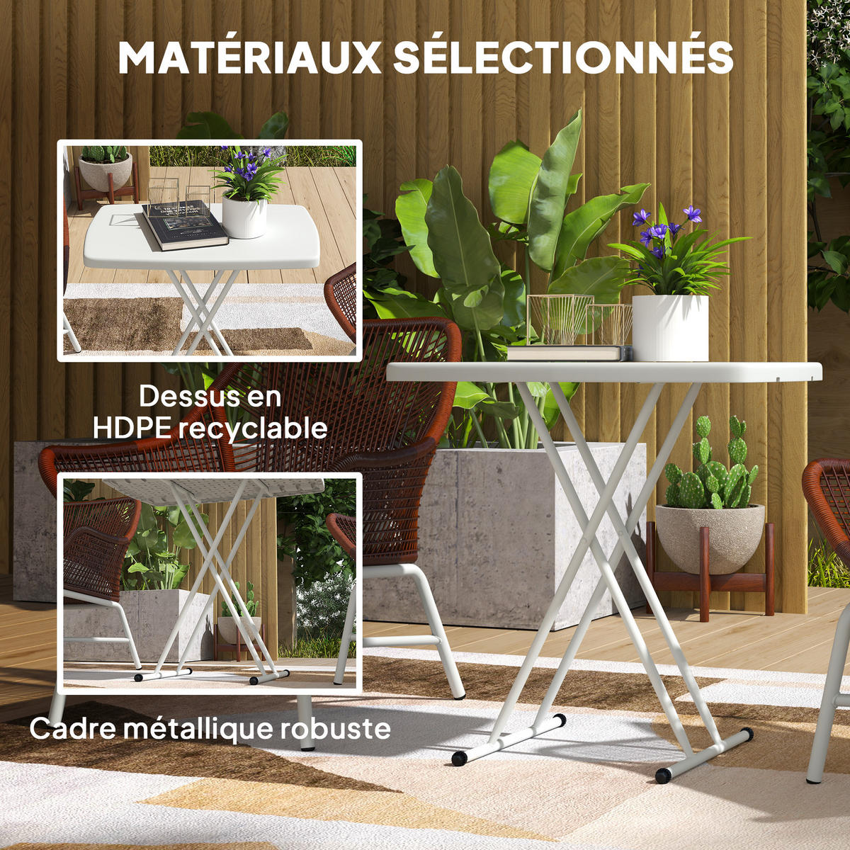 GARTENKLAPPTISCH DE-14115 höhenverstellbar 6-Stufen, 76x50 cm Weiß - Weiß, Kunststoff (76/50/74cm) - ComfortXL
