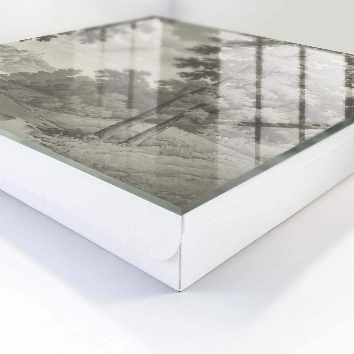 SCHLÜSSELBOX Weiß 30x30 cm – Türöffnung nach rechts - Eine friedliche Landschaft - Grau, Metall (30/30/5cm) - TULUP