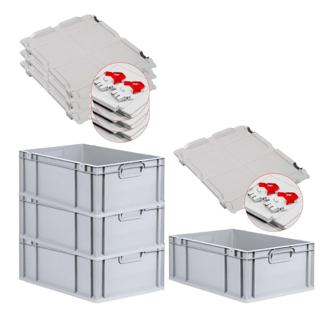 EUROBOX 4x Nextgen Economy Mit Scharnierdeckel Grau/Rot Griffe Geschlossen 44 Liter - Rot, Kunststoff (40/22/60cm) - PROREGAL