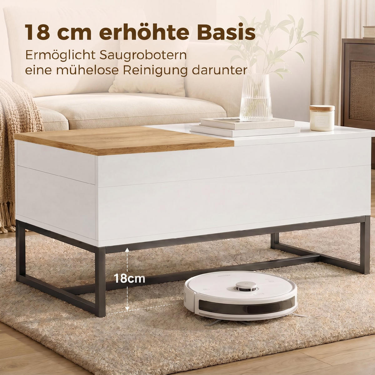 COUCHTISCH Spanplatte Stahl Weiß - Weiß, Holzwerkstoff (100/50/45cm) - HOMCOM