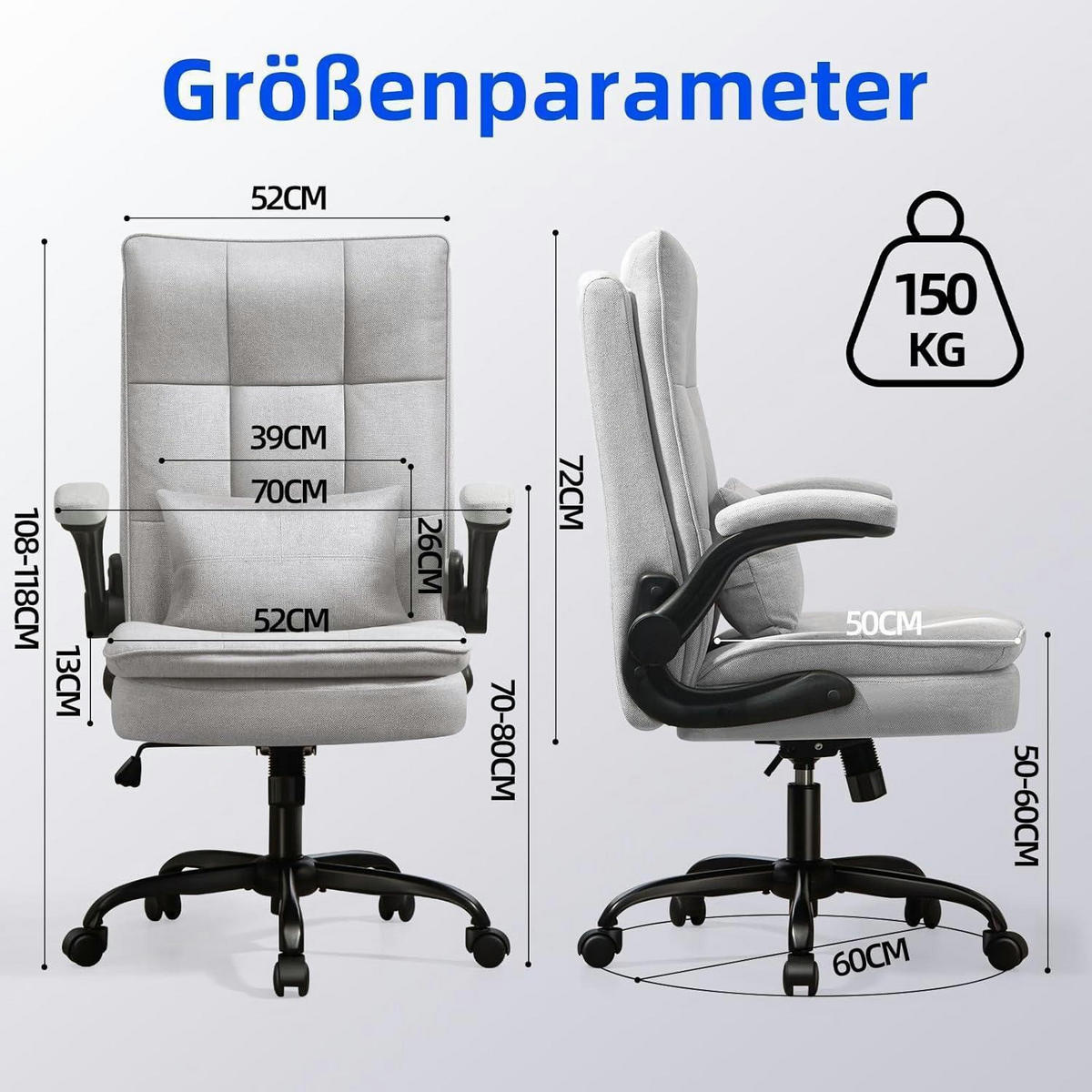 BÜROSTUHL Ergonomisch Stoff Grau - Grau, Textil (67.5/118/65cm)