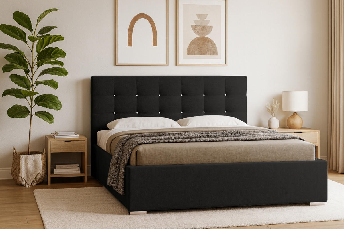 POLSTERBETT RICARDO 200/200 in Velours Schwarz - Schwarz, Holz/Holzwerkstoff (200/200cm) - Deine Möbel 24