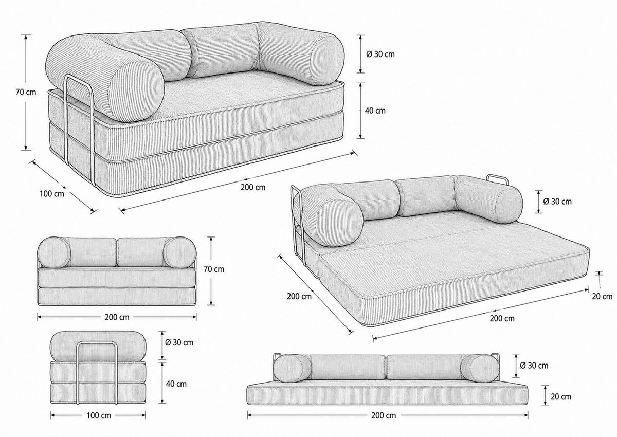MINIMALISTISCHES Design Sofa für das Wohnzimmer Grau - Grau, Textil (200/70/100cm) - SURB