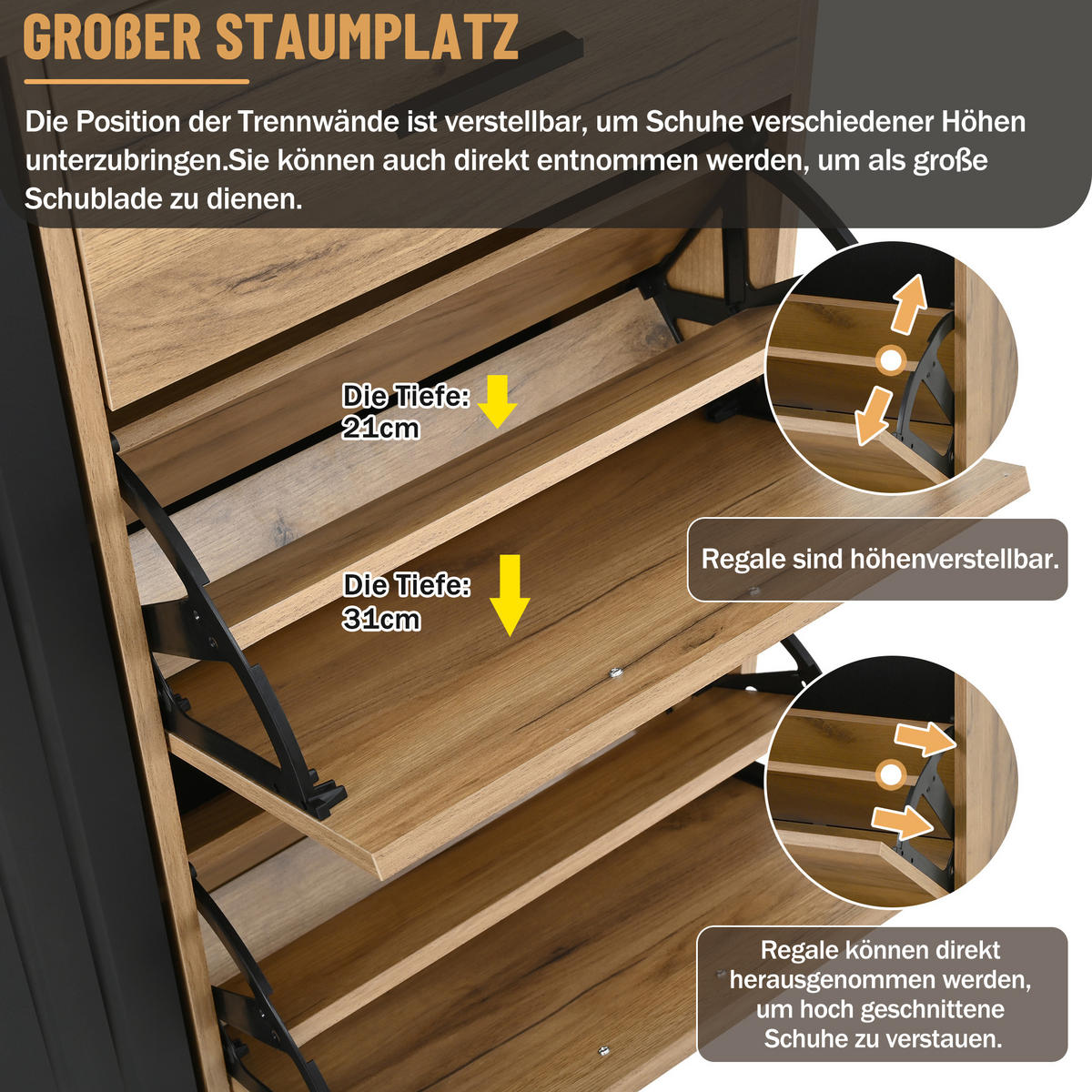 SCHUHSCHRANK Modern verstellbar Schwarz Natur 80x24x95.5cm - Multicolor, Holzwerkstoff (24/95.5/80cm) - FLIEKS