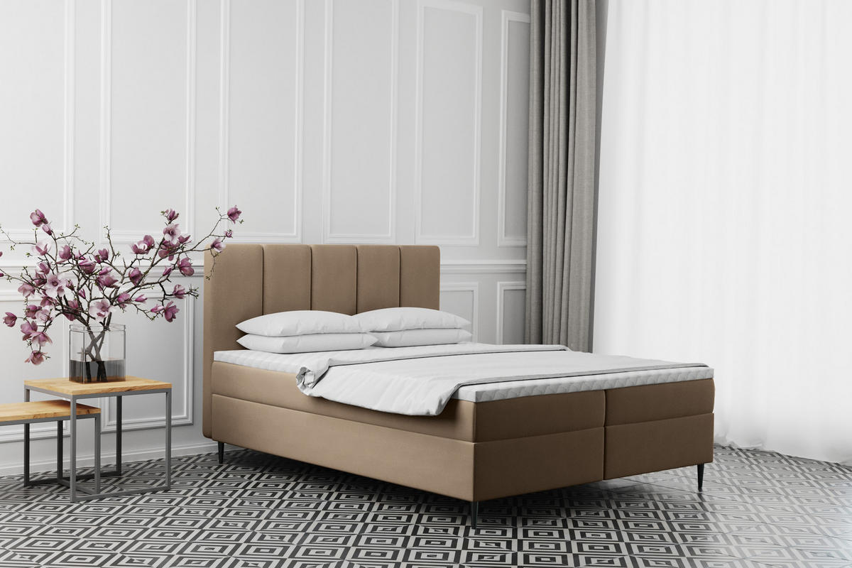 BOXBETT Mit Bettkasten Matratze ADEL Stoff Monolith Dunkelbeige 140x200 cm H3-Bonell - Cappuccino, Holz/Textil (140/200cm) - Kaiser Möbel