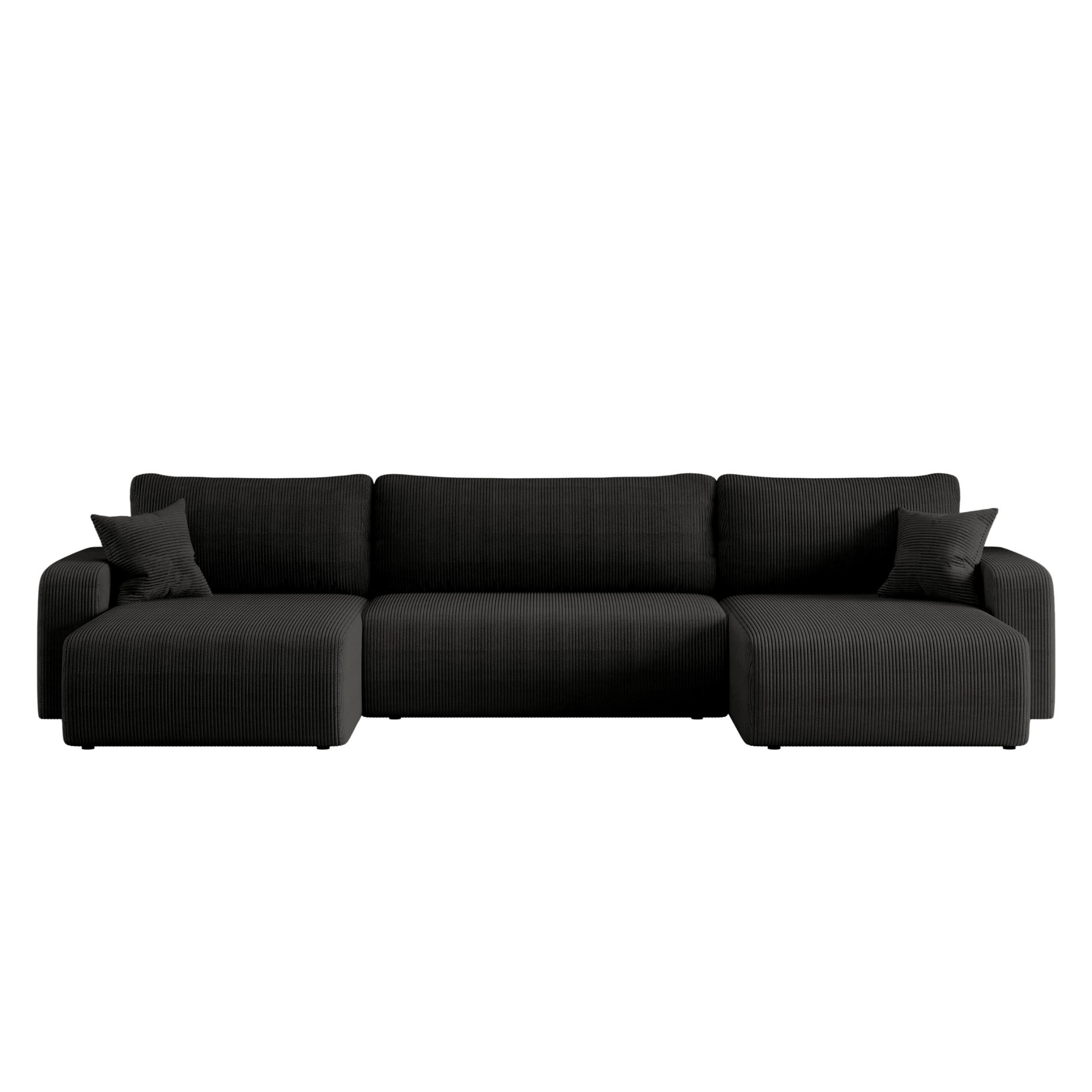 ECKSOFA U-Form Mit Schlaffunktion Und Bettkasten MILANO Dicker Cord Schwarz - Schwarz, Holz/Textil (312/145cm) - Kaiser Möbel