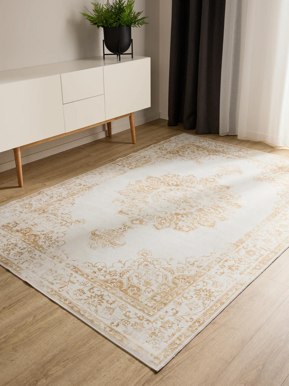 VINTAGE-TEPPICH George waschbar 120x170 cm - Gelb/Creme, Kunststoff (120/170cm) - benuta