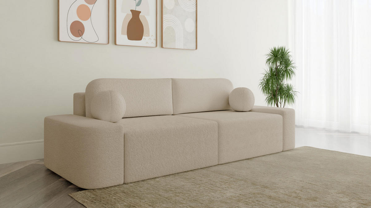 SOFA Lisbon - Beige (Arena 3) - Beige, Holzwerkstoff (268/85/110cm)