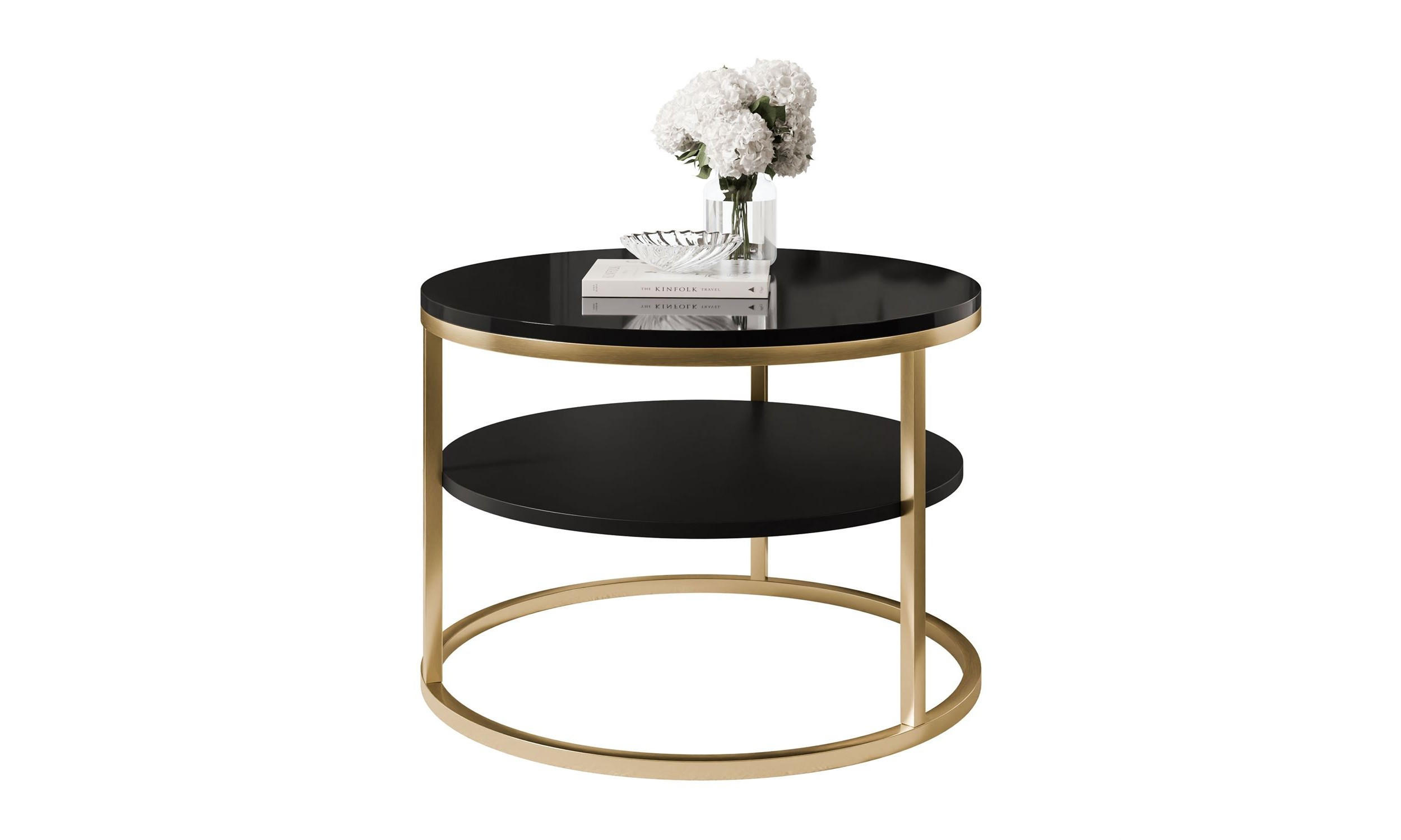 COUCHTISCH CIRI SLIM HOCHGLANZ Ø60/41 cm Gold gebürstet / Schwarz glänzend - Goldfarben/Schwarz, Holzwerkstoff/Metall (60/60/41cm) - Lookway