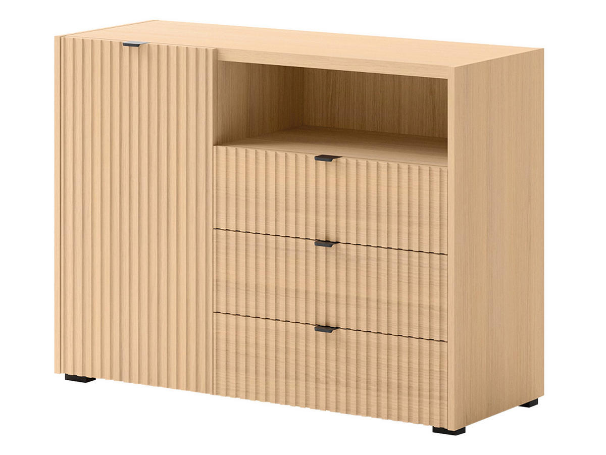 KOMMODE Cyliza 1D3SZ - Eichefarben/Graphitfarben, Holzwerkstoff/Kunststoff (106/80/40cm) - MIRJAN24