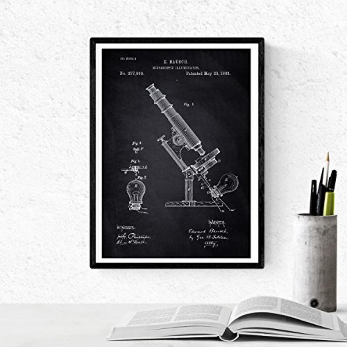POSTER Set mit 4 Schwarz Apotheke Patent A4 Schwarzer Rahmen - Schwarz, Papier (29.7/3cm) - Nacnic