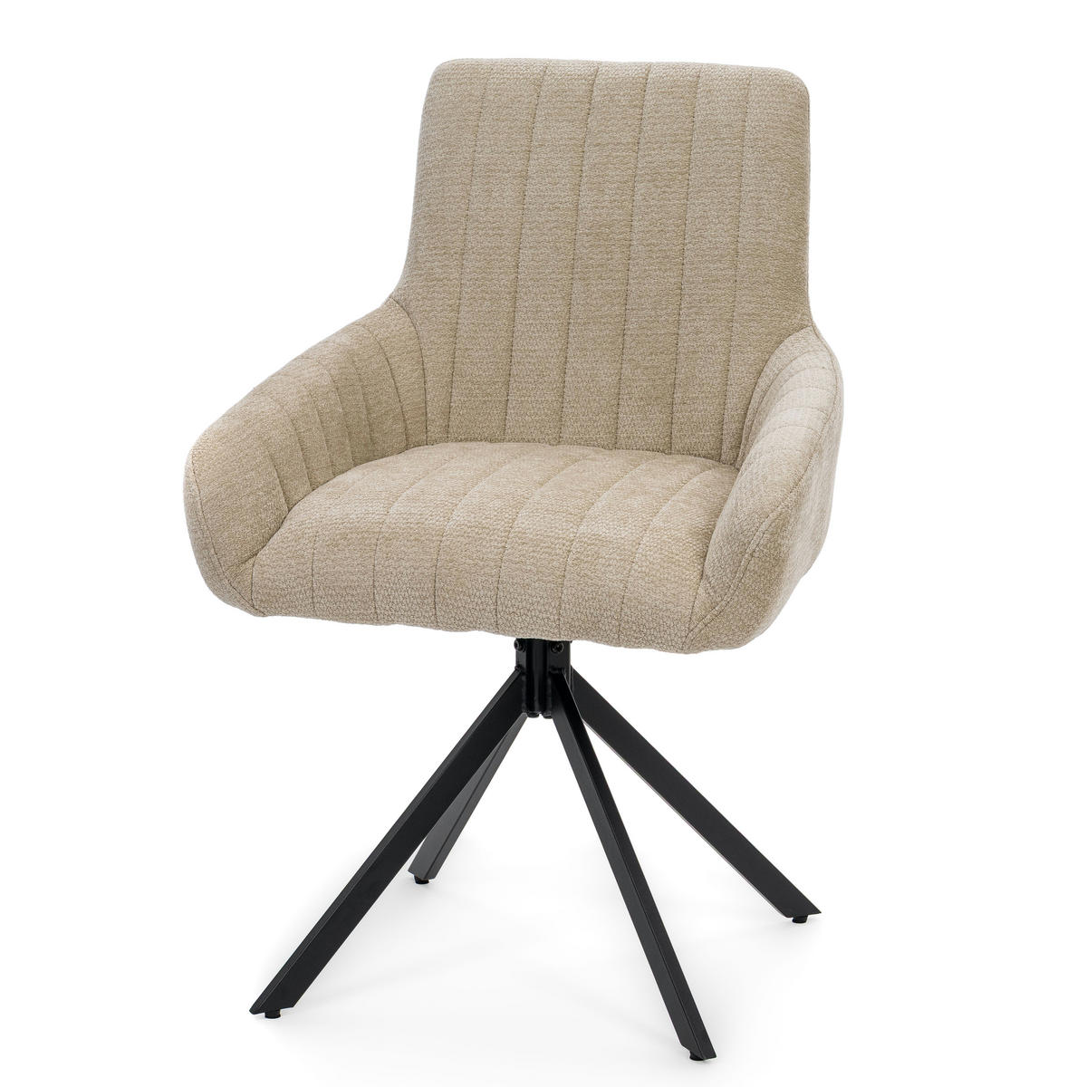 STUHL LUINO drehbar gepolsterter mit Steppung - hellbeige - Chenille - Ecru/Schwarz, Textil/Metall (58/87/60cm) - NEW HOME