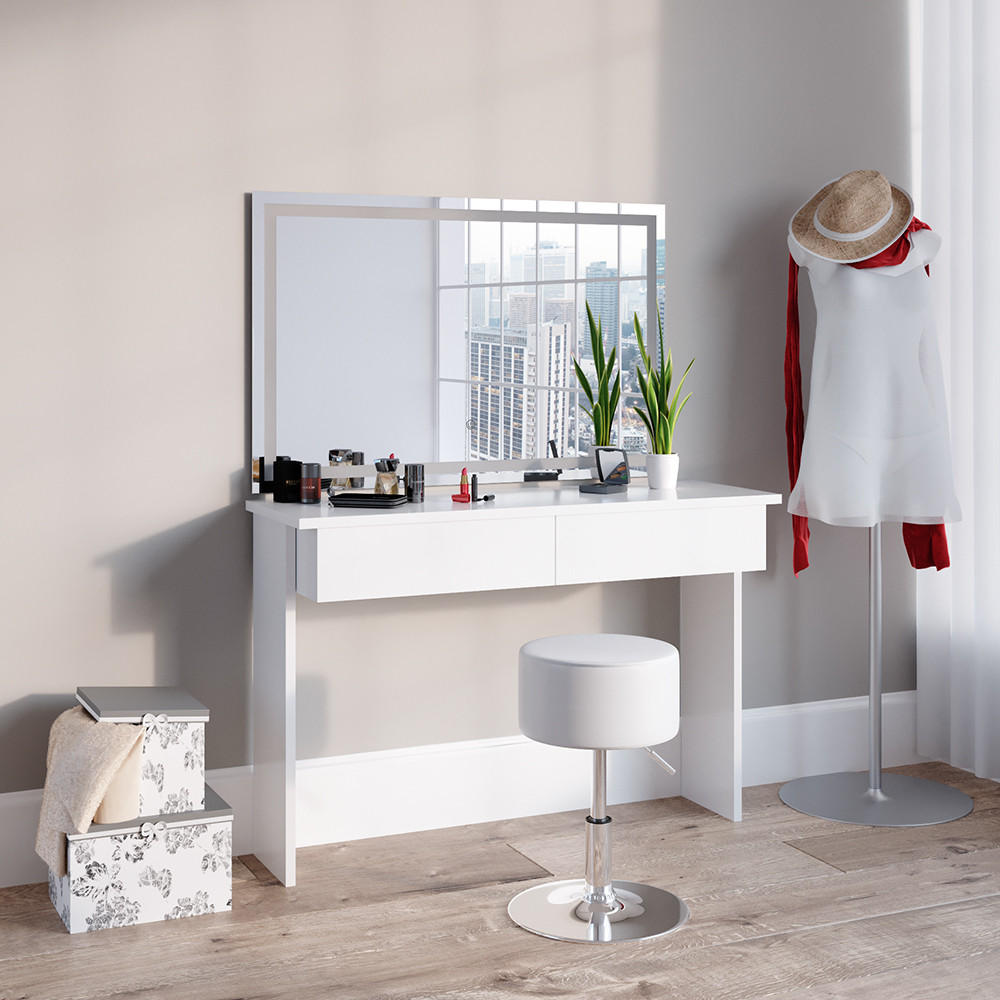 SCHMINKTISCH Azur Weiß 120 cm mit LED-Spiegel und Hocker - Weiß, Holzwerkstoff (120/83/40cm) - Vicco