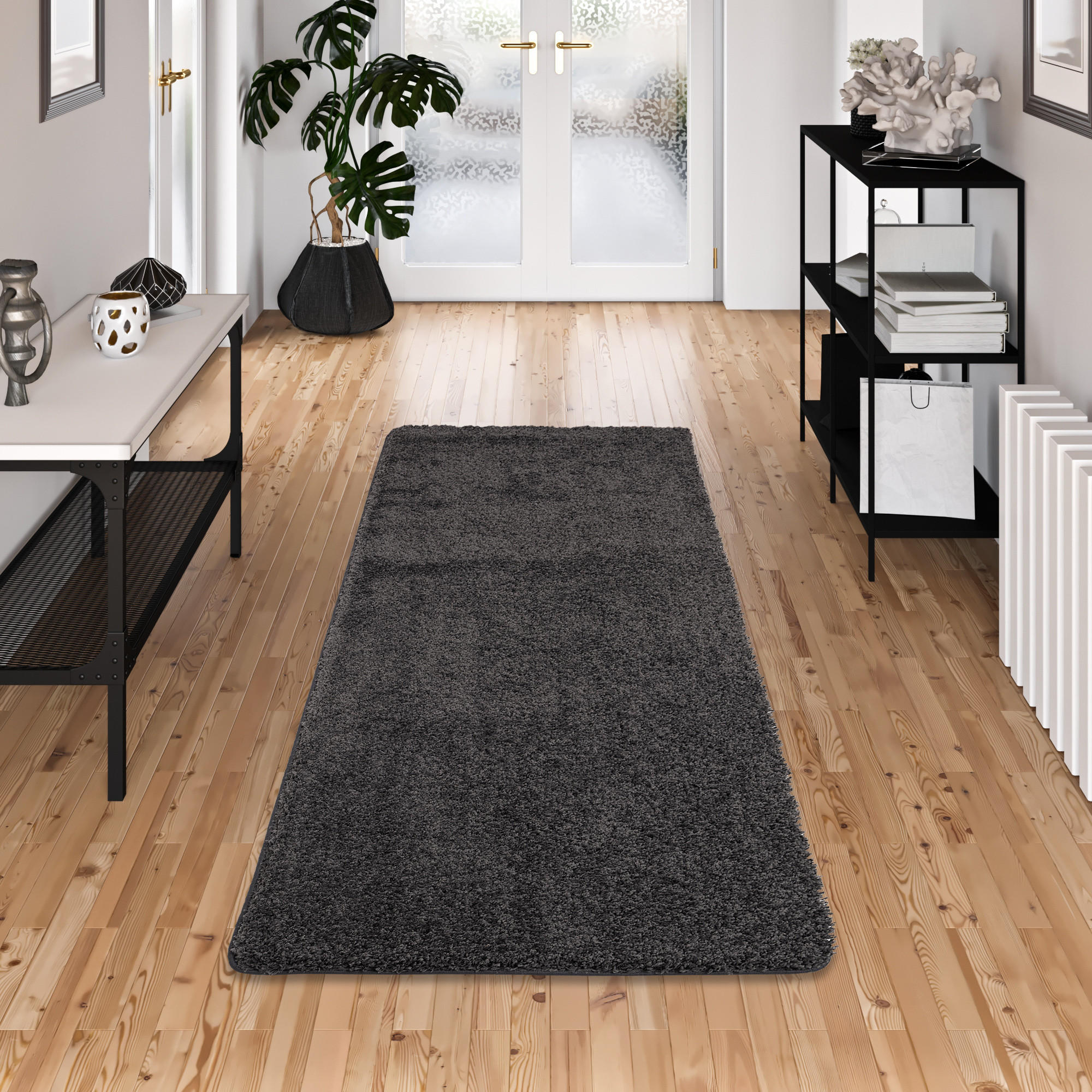 LUXUS HOCHFLOR LANGFLOR LÄUFER TEPPICH MILANO - Anthrazit, Textil (80/320cm) - Snapstyle