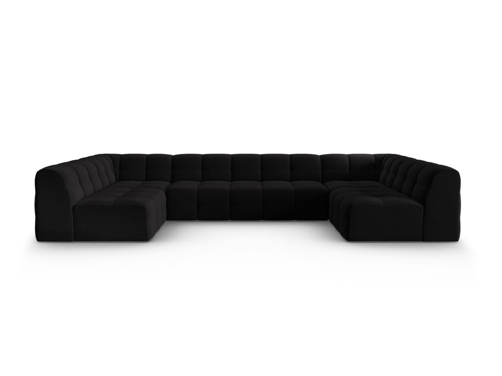 PANORAMASOFA Kendal aus Samt schwarz 7 Sitzplätze - Schwarz, Textil (203/79/372cm) - Micadoni