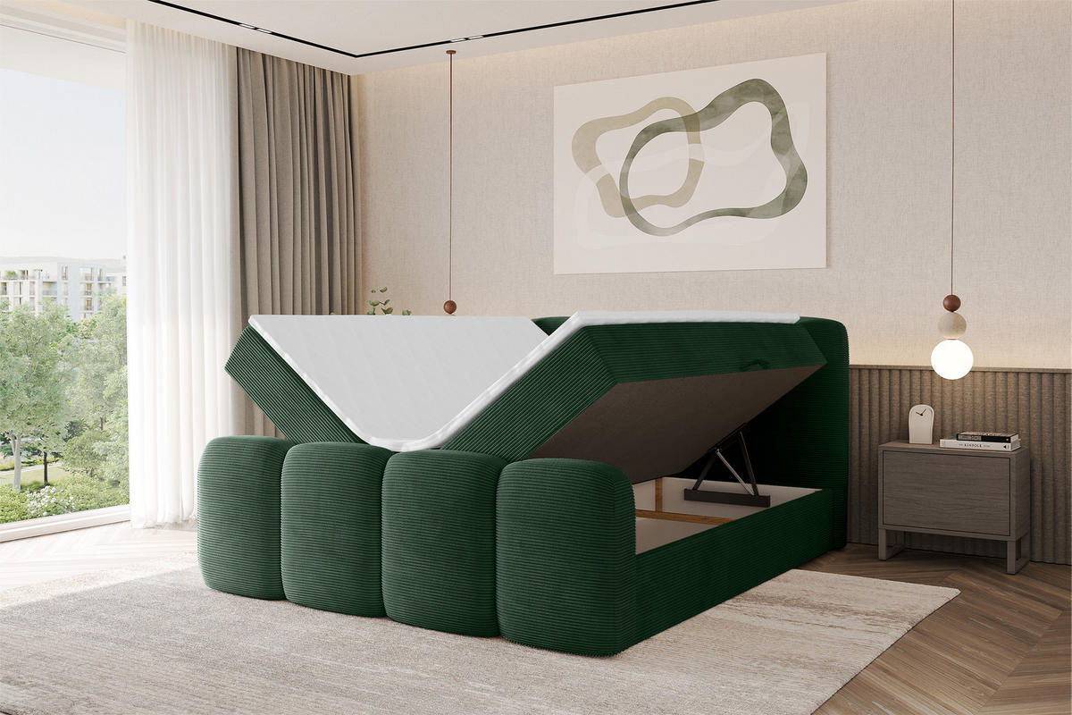 BOXBETT mit Matratze H3 - NINA-Z - 140x200 cm Grün - Waldgrün, Holzwerkstoff (140/200cm) - ALTDECOR