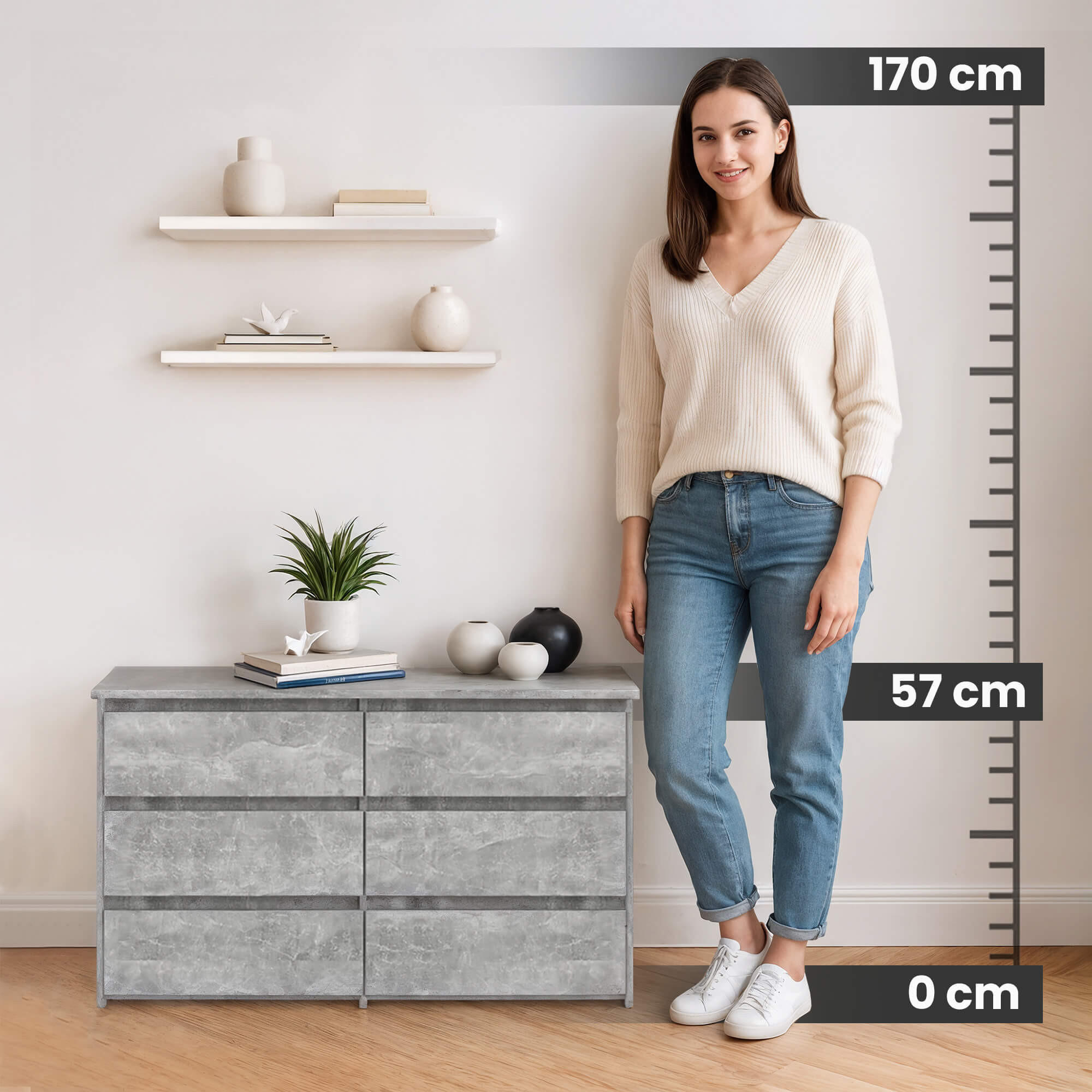 KOMMODE Steingrau 35x100x57 cm - Grau, Holzwerkstoff (100/57/35cm) - Akord