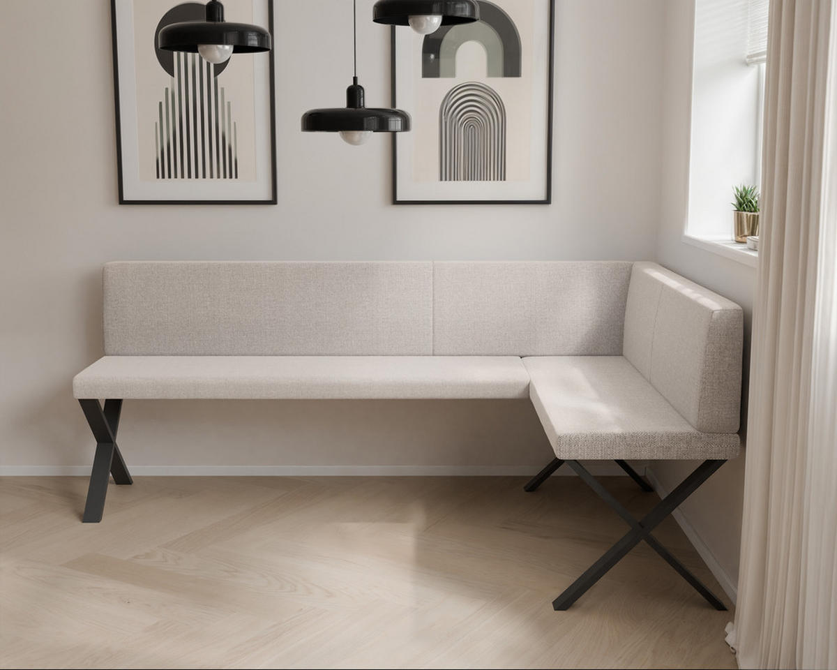 ECKBANK rechts VERO X Webstoff glatt, 168/128 cm Beige - Beige, Textil/Metall (128/168cm) - Idohome