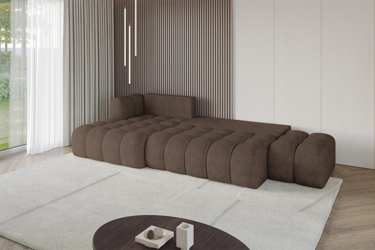 ECKSOFA mit Schlaffunktion Ottomane Links OLEA-L2 321x164x75 Braun Velours - Schwarz/Bronzefarben, Holzwerkstoff/Kunststoff (321/164cm) - ALTDECOR