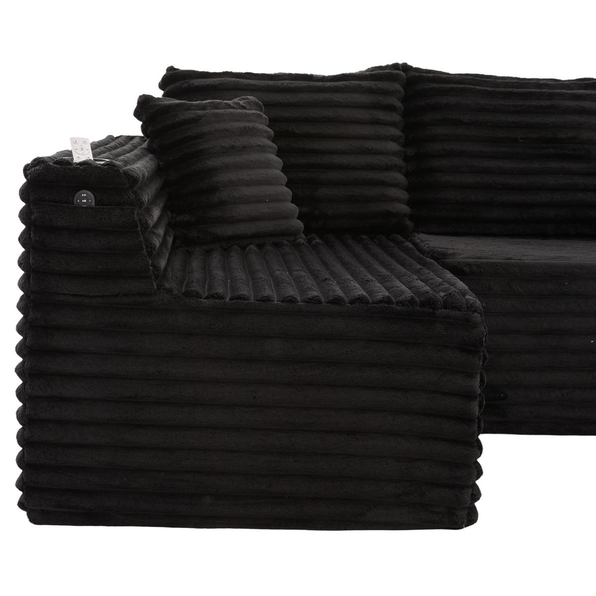 WOHNLANDSCHAFT DE-33829 U-Form mit Getränkehaltern Schwarz - Schwarz, Metall (320/88/155cm) - ComfortXL