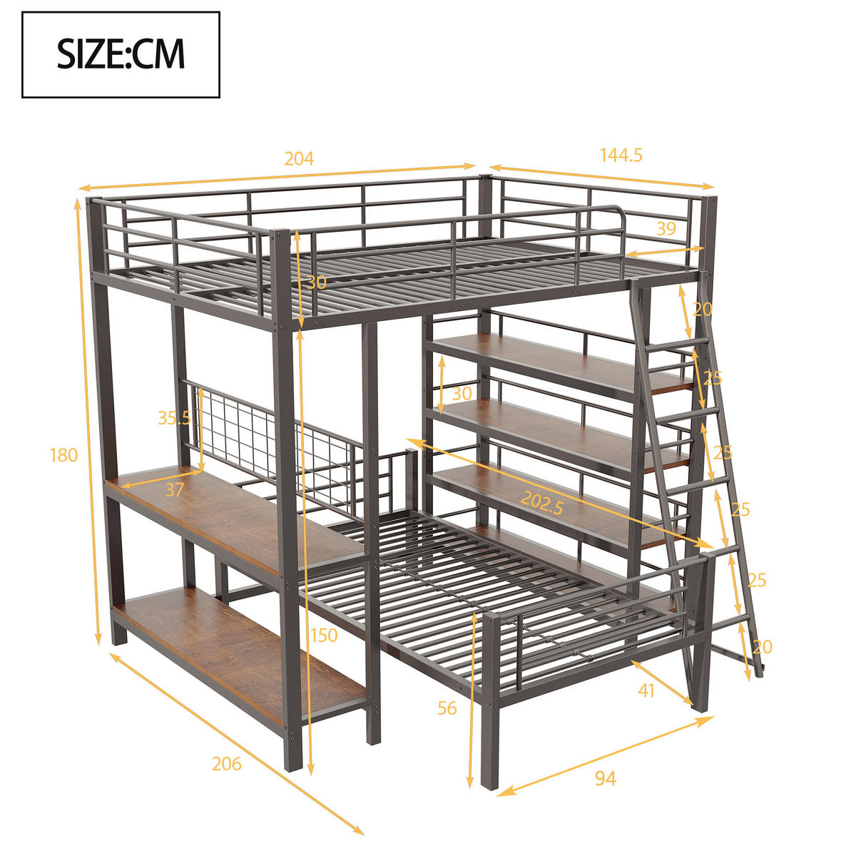 HOCHBETT 140x200 cm Metall Regal schwarz - Schwarz, Metall (140/200cm) - LEBENLANG