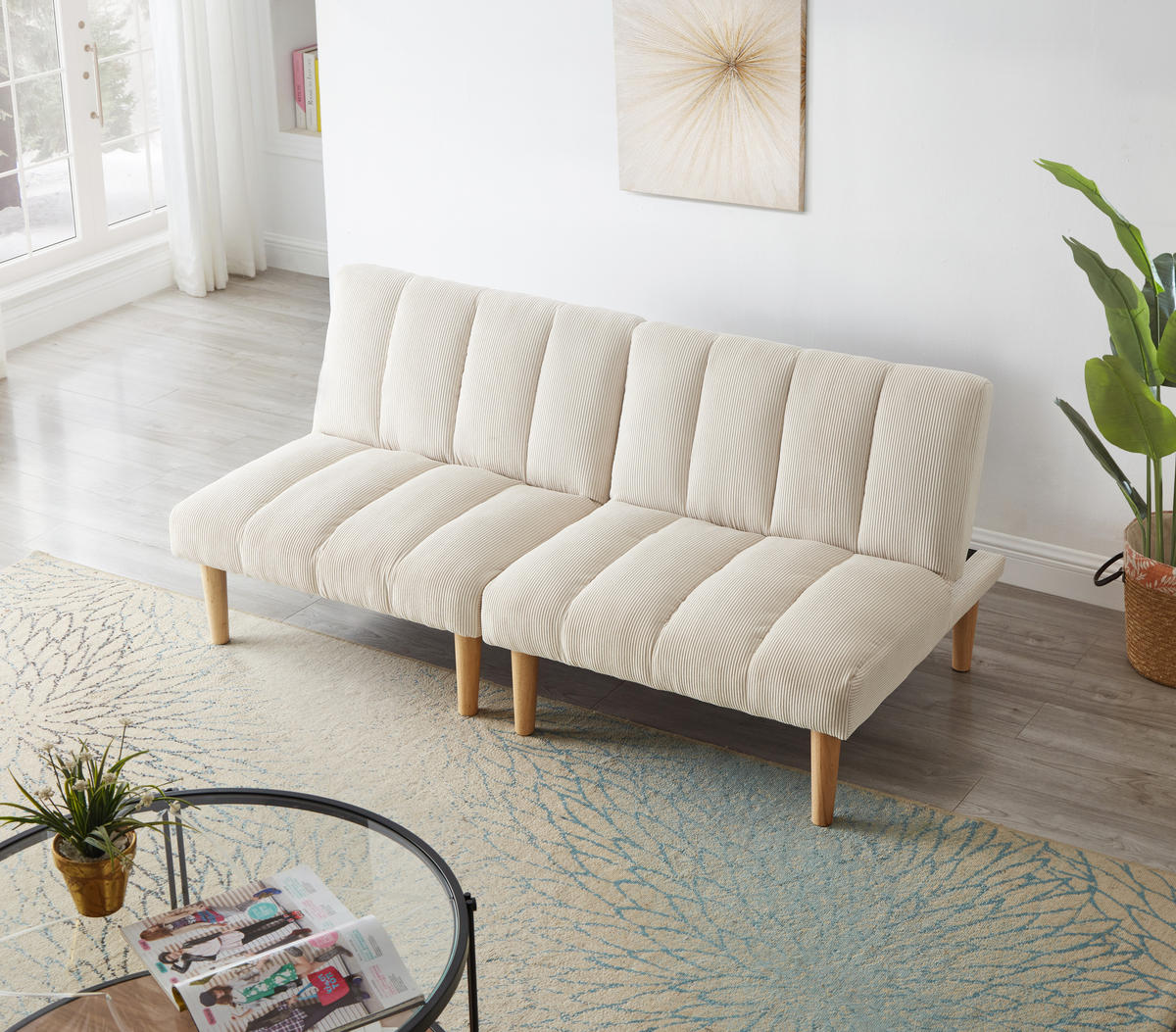 2-SITZER SCHLAFSOFA Cord Beige mit 3-Fach Verstellbarer Rückenlehne - Beige, Holzwerkstoff/Textil (167/72/82cm) - WISHDOR