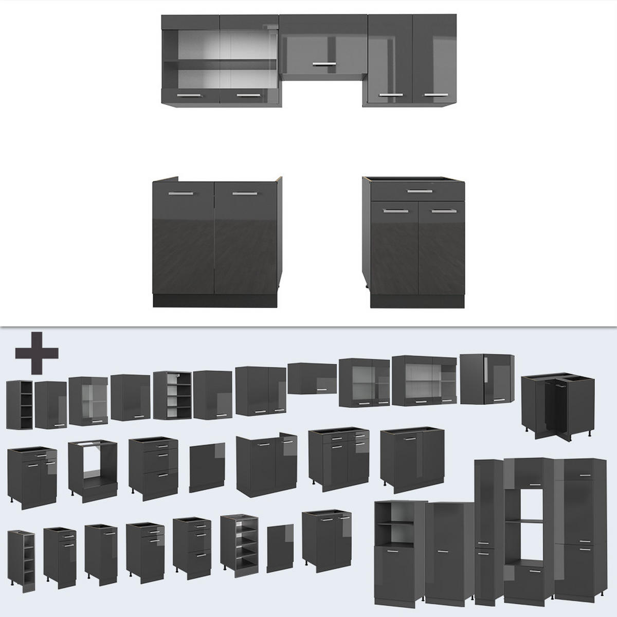 Schwarz Hochglanz/Anthrazit, Holzwerkstoff (200/81.6/46cm) - Vicco