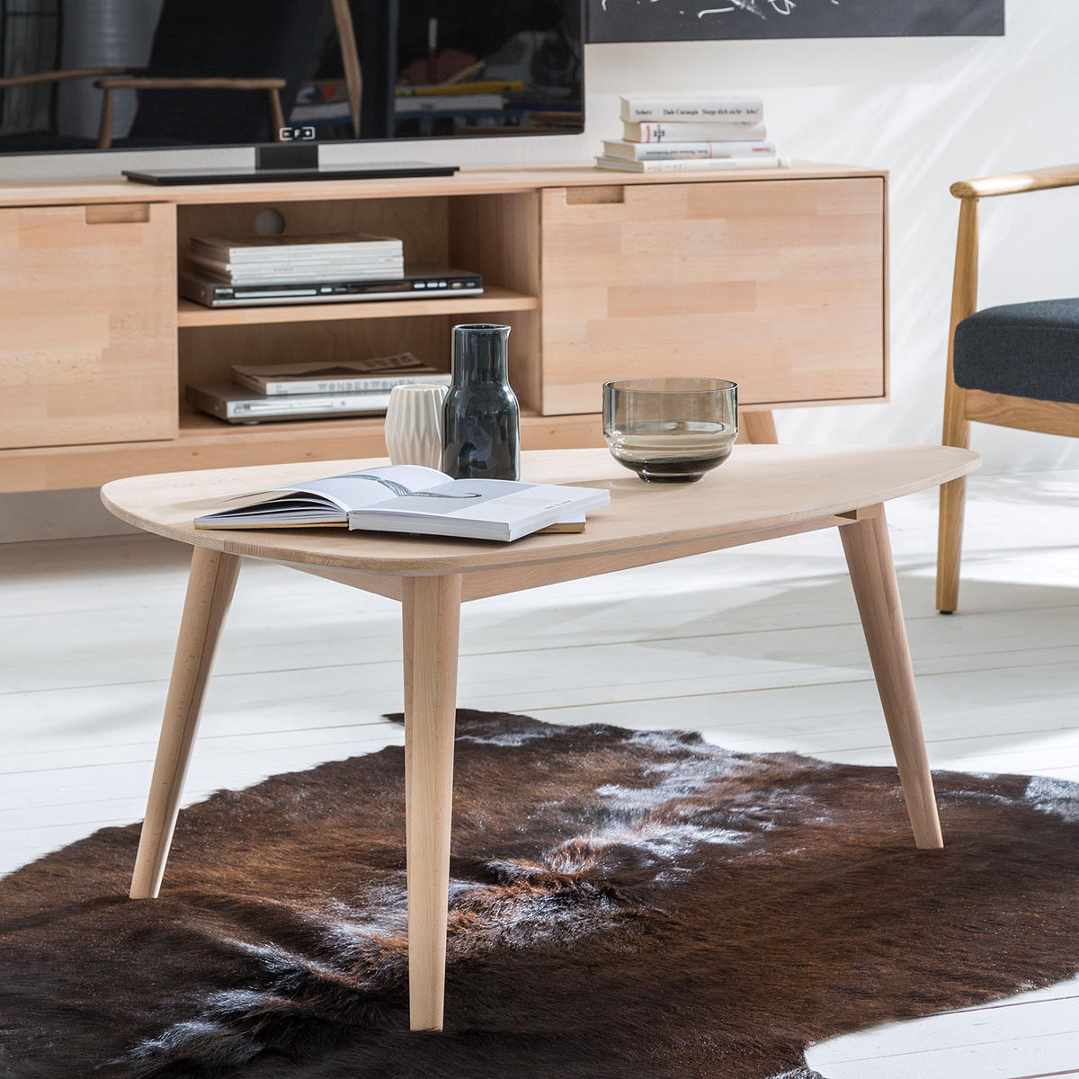 COUCHTISCH - Massivholz - Buchefarben, Holz (60/90/43cm) - home24