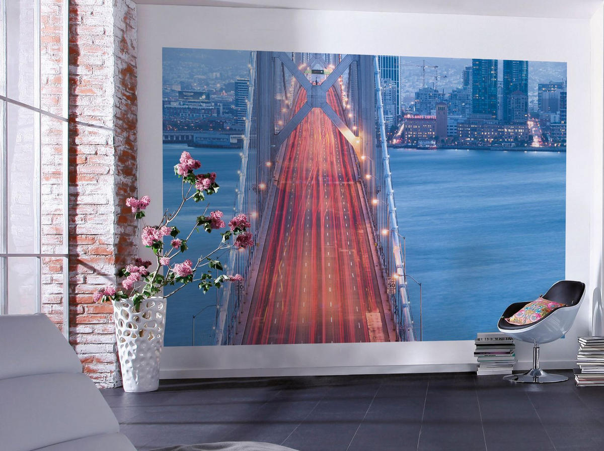 FOTOTAPETE San Francisco Oakland Bay Bridge 300 x 200 cm - Blau, Papier (300/200cm) - Sanders & Sanders