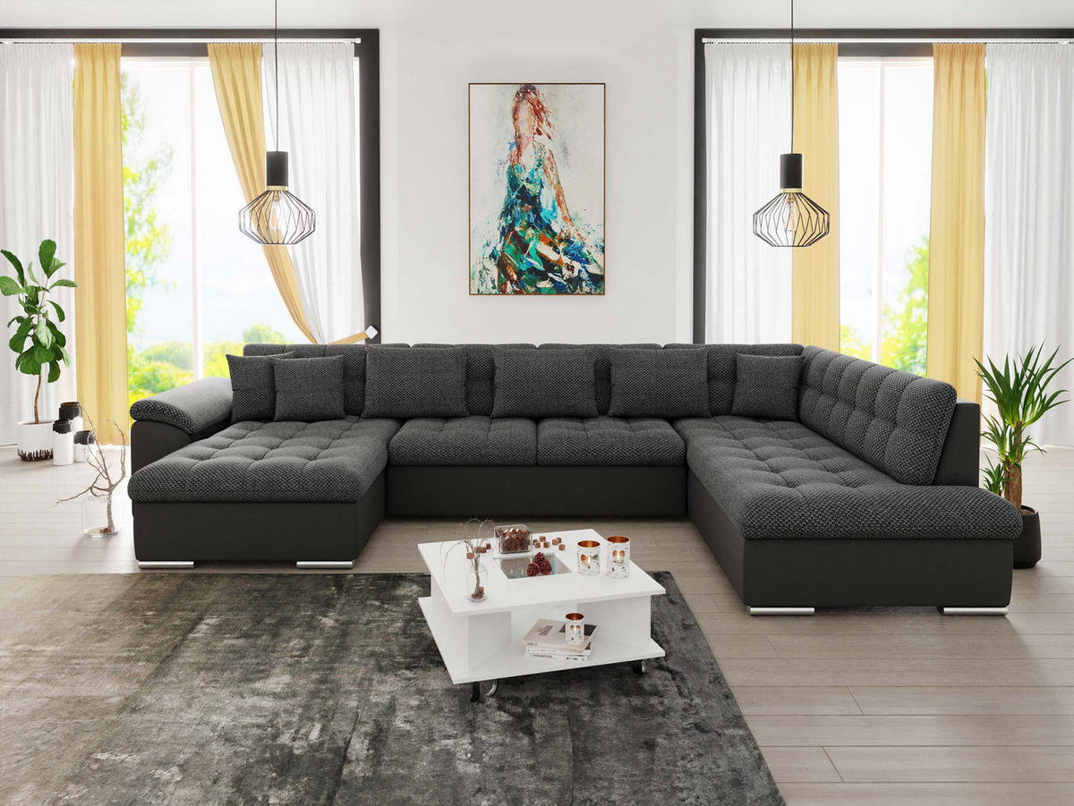 WOHNLANDSCHAFT Niko Bis, Seite: Links - Graphitfarben, Holz/Textil (348/76/205cm) - MIRJAN24