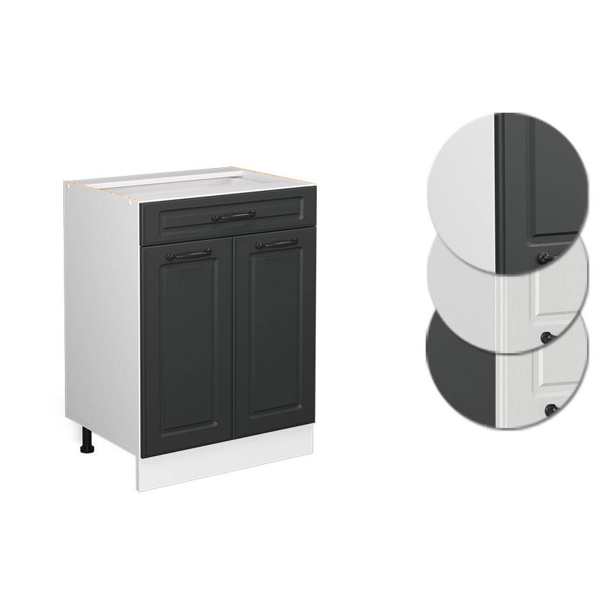 KÜCHENUNTERSCHRANK R-Line Anthrazit Landhaus 60 cm mit Schublade ohne AP - Dunkelgrau/Anthrazit, Holzwerkstoff (60/81.6/46cm) - Vicco