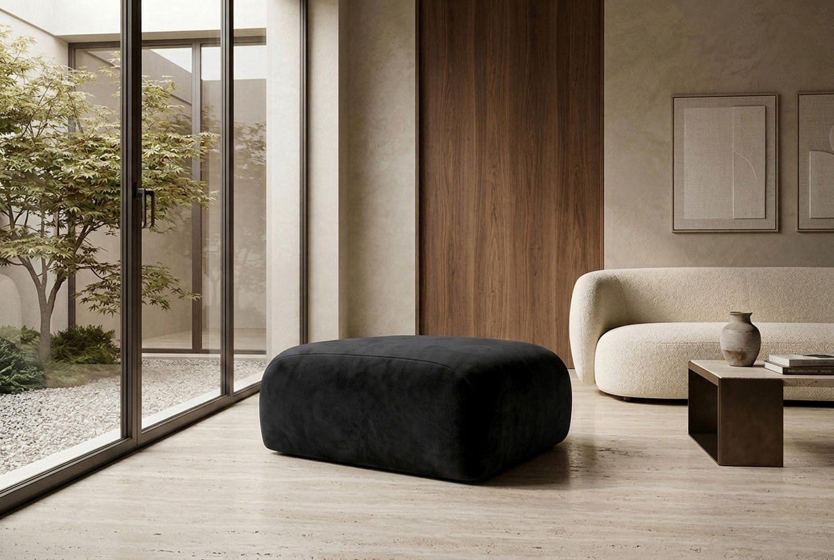 HOCKER, Sitzhocker, Velvet-Stoff Bluvel, Schwarz, GRETA - Schwarz, Holz (91/40/89cm) - Kaiser Möbel