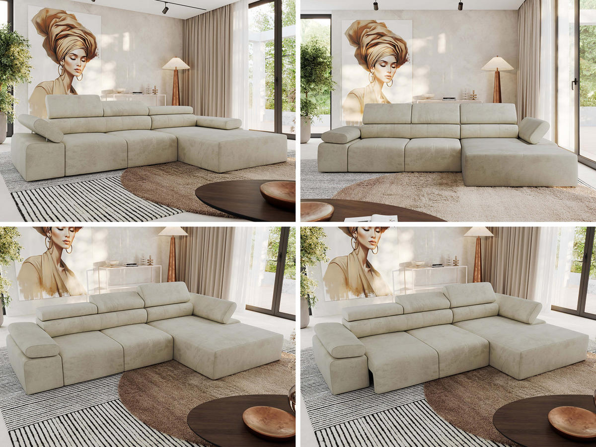 ECKSOFA RILASSO L Beige Velvet - rechts - Beige/Schwarz, Kunststoff/Textil (174/296cm) - MKS