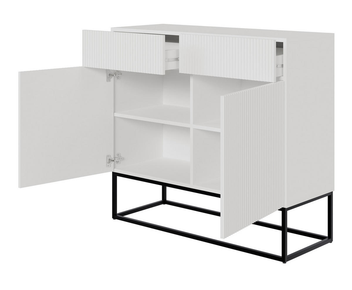 KOMMODE Veldio Weiß mit schwarzen Beinen 100 cm - Schwarz/Weiß, Holzwerkstoff/Metall (100/90/38cm) - Selsey
