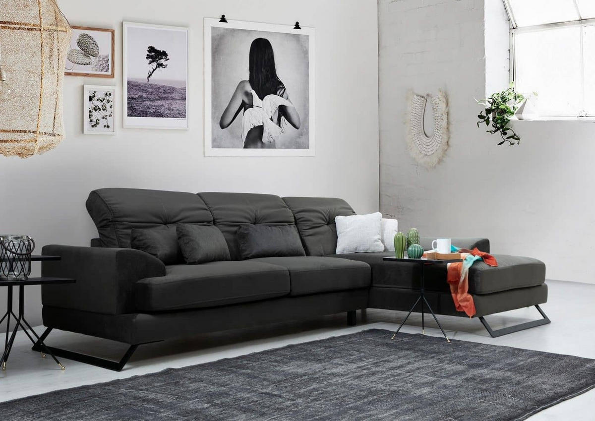 ECKSOFA mit verstellbarer Rückenlehne - Anthrazit/Creme, Holz/Textil (190/304cm) - myHomelando