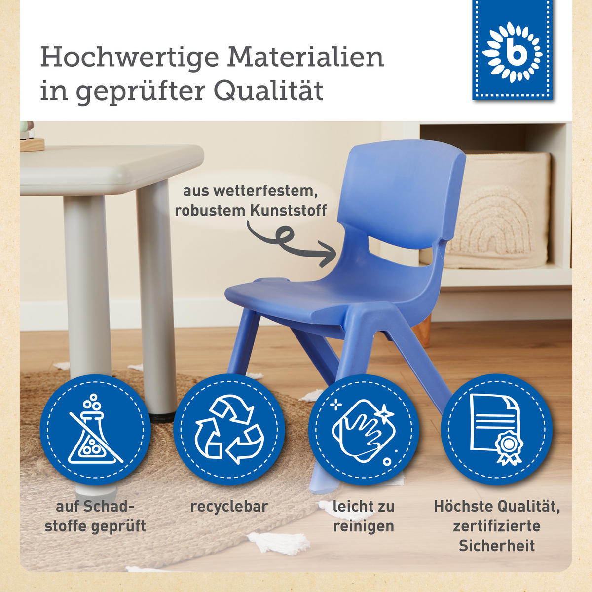 KINDERSTUHL bis 80 kg belastbar - Blau, Kunststoff (34/51.5/36cm) - Bieco Spielwaren