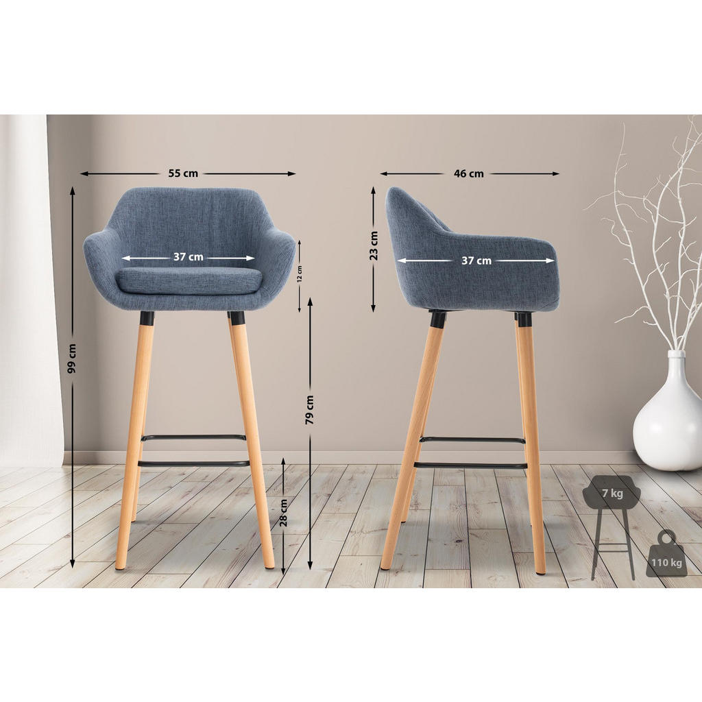 Thumbnail - CLP Barhocker, Blau, Textil, 55x99x46 cm, Esszimmer, Barmöbel, Barhocker