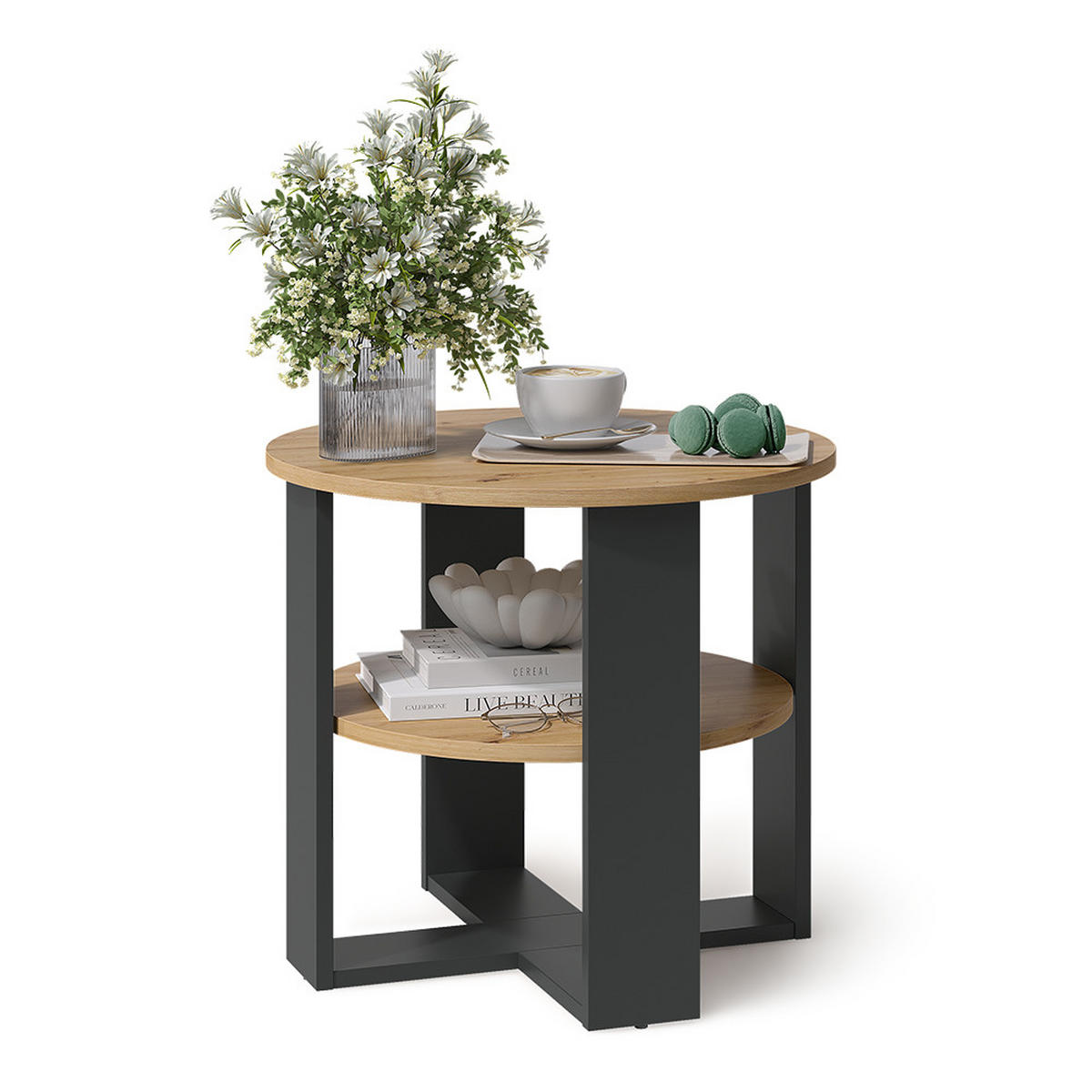 COUCHTISCH Romeo, Anthrazit/Artisan-Eiche, 53 x 53 cm - Anthrazit/Eiche Artisan, Holzwerkstoff (53/53/47cm) - Vicco