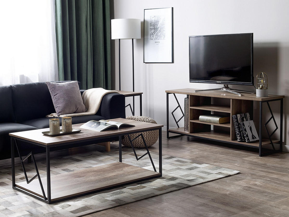 TV-MÖBEL Dunkelbraun, Schwarz FORRES 40/140/60 cm - Dunkelbraun, Holzwerkstoff (140/60/40cm) - Beliani