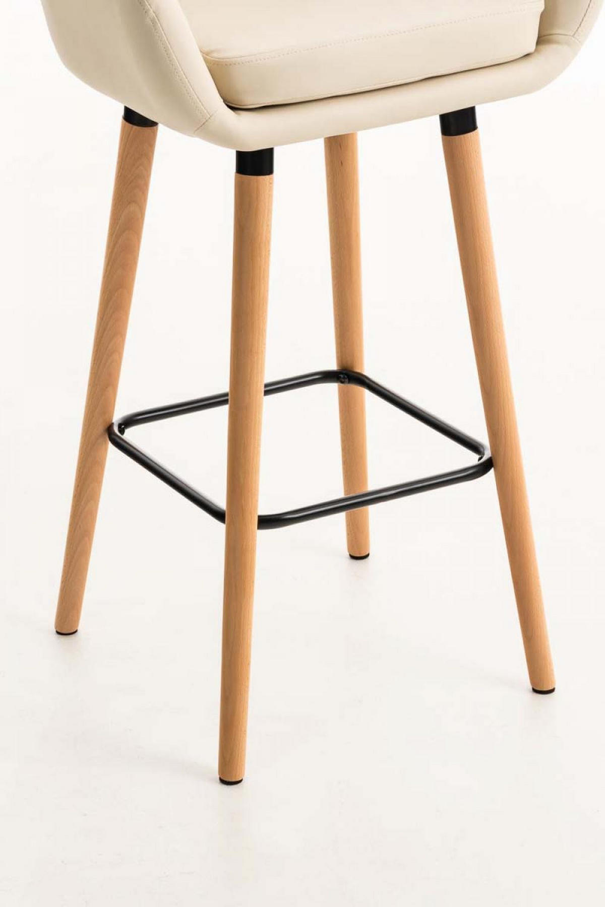 BARHOCKER Lederlook Creme - Eukalyptusholzfarben/Creme, Holz/Textil (55/99/46cm) - CLP