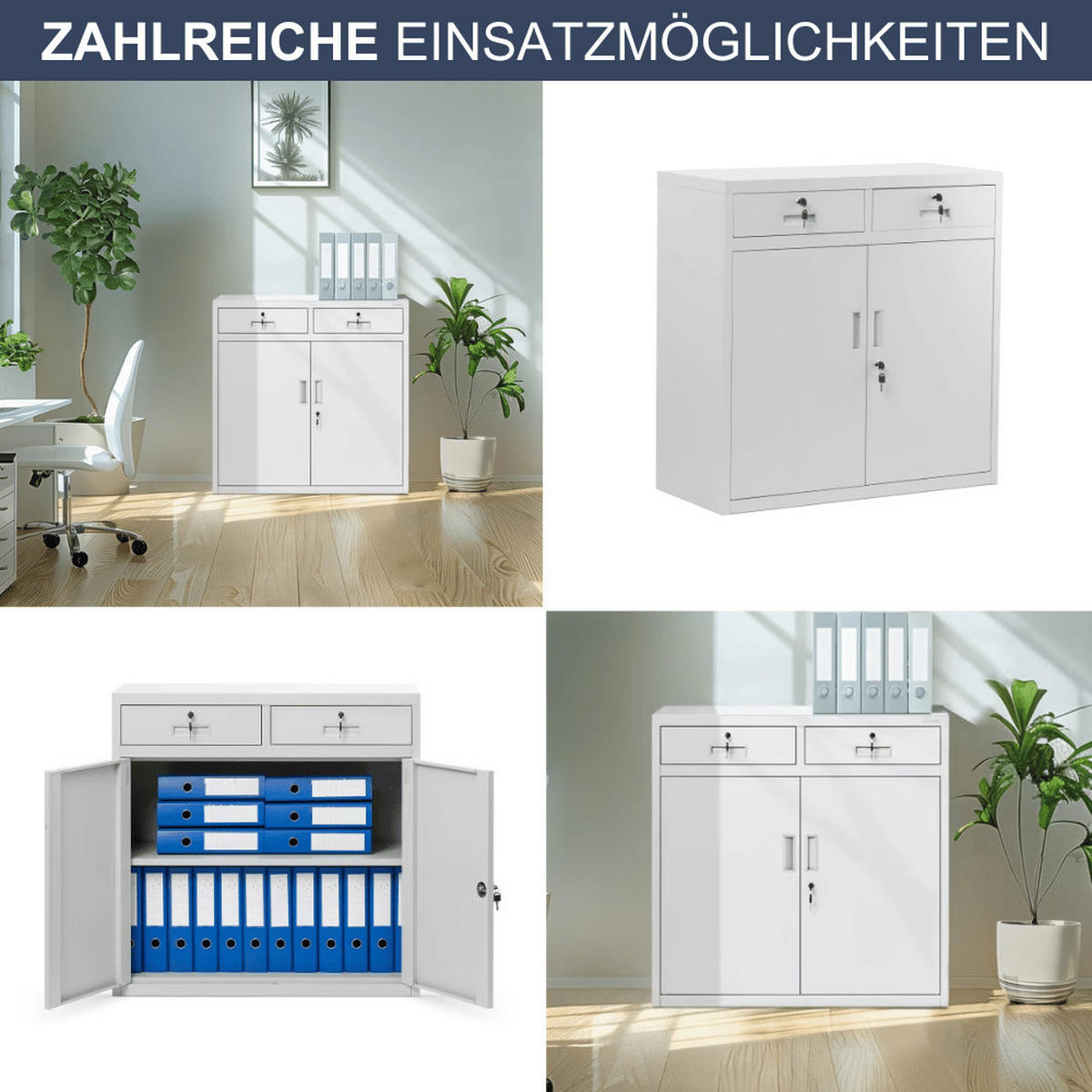 METALLSCHRANK klein VERSI mit Schubladen Flügeltüren 90x90x40cm Grau - Grau, Metall (90/90/40cm) - DELUKE