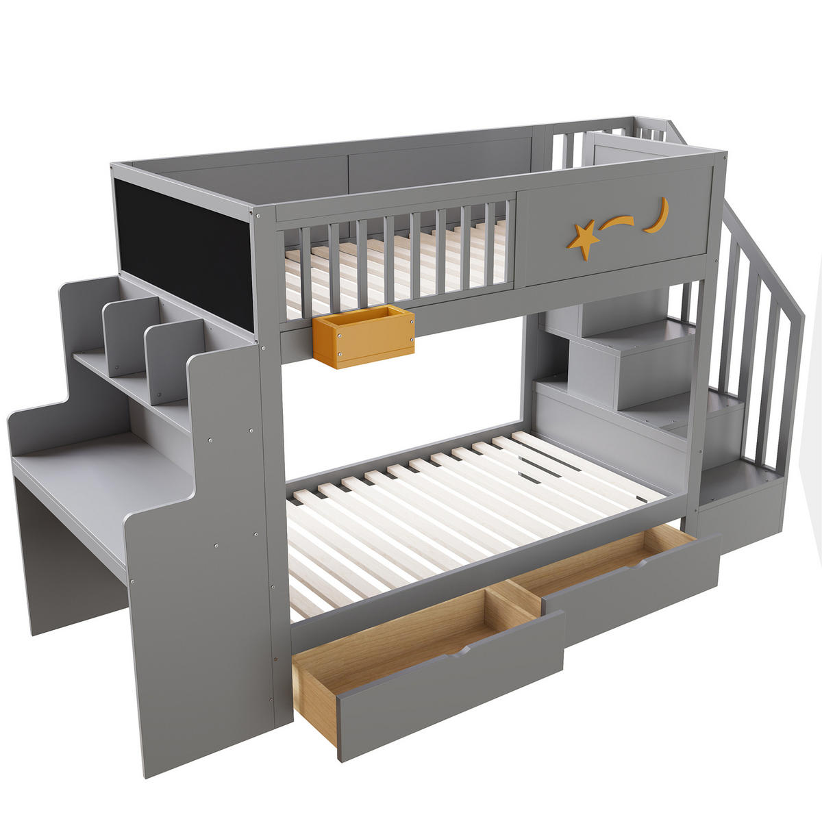 ETAGENBETT 90/200 cm grau aus Holz mit Schreibtisch - Grau, Holzwerkstoff (90/200cm) - OKWISH