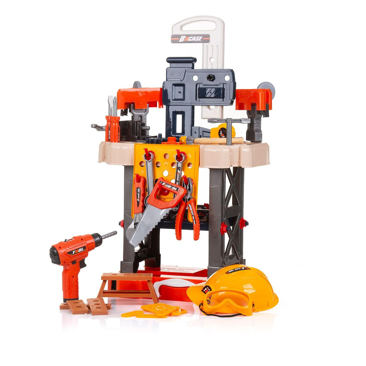 SPIELWERKZEUG Kinderwerkbank 78-teilig schwarz 78-teilig, Spielzeugwerkzeugset, Helm, Bohrer, Säge, Kunststoff - Schwarz, Kunststoff (26/73/43cm) - Chipolino