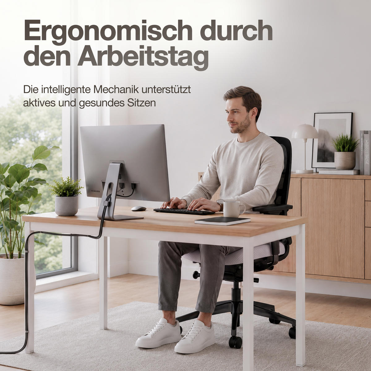 DREHSTUHL Ergonomischer Bürostuhl Atessa mit Netzrücken / Keine Hellgrau Netzrücken für Luftzirkulation - Hellgrau, Textil (62.5/99.8/45cm) - ASSMANN